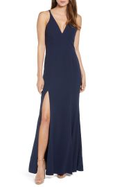 Dress the Population Iris Slit Crepe Gown in Midnight Blue at Nordstrom