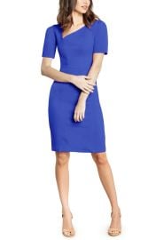 Dress the Population Ruth Asymmetric Neck Midi Dress in cobalt at Nordstrom