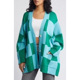 Dressed in Lala Love You Oversize Checkerboard Cardigan at Nordstrom