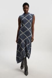 Dresses Tweed Yarn Fringe Trim Knitted Dress KarenMillen at Karen Millen