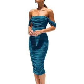 Dresses Womens Summer Off The Shoulder Ruched Bodycon Dresses Sleeveless Fitted Midi Poshmark at Poshmark