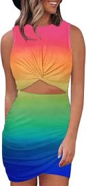 Dresses for Women Party Casual Women Gradient Sleeveless Hollow Out Twist Bodycon Dress Wrap Slim Fit Party Evening Dresses (Yellow S) at Amazon