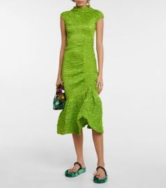 Dries Van Noten - Smocked satin midi dress at Mytheresa