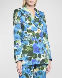 Dries Van Noten Bowy Floral-Print Blazer Jacket with Detailed Buttons at Neiman Marcus