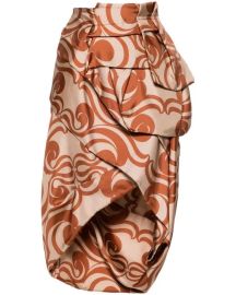 Dries Van Noten Brown Abstract Print Draped Silk Skirt at Browns