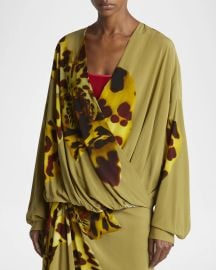 Dries Van Noten Camiel Draped Flower Print Blouse at Neiman Marcus