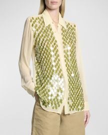 Dries Van Noten Chowy Embellished Button-Front Shirt at Neiman Marcus