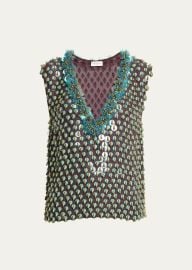 Dries Van Noten College Embellished Plunging Tank Top - at Bergdorf Goodman