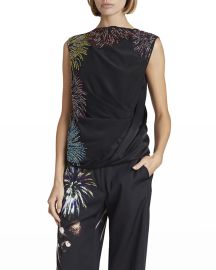 Dries Van Noten Cory Firework Beaded Drape Silk Top at Neiman Marcus