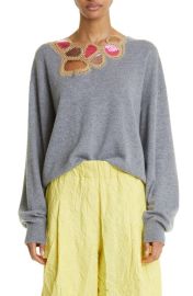 Dries Van Noten Crochet Cutout Detail Cashmere Cotton Sweater at Nordstrom