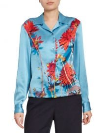 Dries Van Noten Dahlia Floral-Print Satin Button-Front Blouse at Neiman Marcus