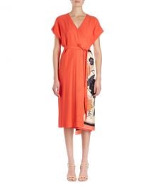 Dries Van Noten Defix Short-Sleeve Wrap Dress w  Foulard Side Scarf at Neiman Marcus