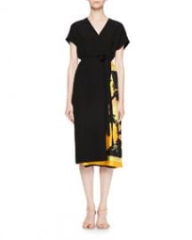 Dries Van Noten Defix Short-Sleeve Wrap Dress w  Foulard Side Scarf Detail at Bergdorf Goodman