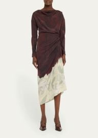 Dries Van Noten Didi Cowl-Neck Ruched Silk Midi Dress - at Bergdorf Goodman