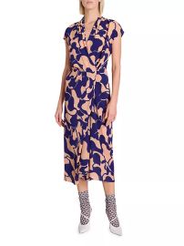 Dries Van Noten Dilian Printed Cap Sleeve Midi Dress in Purple at Saks Fifth Avenue