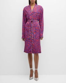 Dries Van Noten Doralas Abstract-Print Long-Sleeve Belted Shirtdress at Neiman Marcus