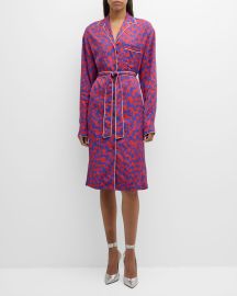 Dries Van Noten Doralas Abstract-Print Long-Sleeve Belted Shirtdress at Neiman Marcus