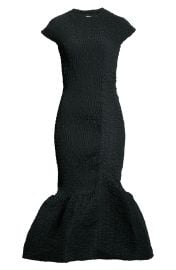 Dries Van Noten Dory Smocked Asymmetric Taffeta Midi Dress in Black  at Nordstrom