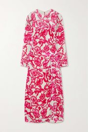 Dries Van Noten Gathered floral print velvet midi dress at Net a Porter