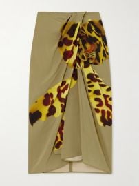Dries Van Noten Gathered printed wrap effect satin midi skirt at Net a Porter