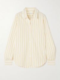 Dries Van Noten Grosgrain trimmed striped cotton poplin shirt at Net a Porter