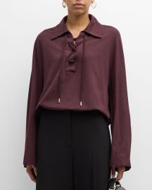 Dries Van Noten Heels Lace-Up Knit Polo Sweater at Neiman Marcus