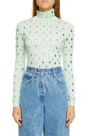 Dries Van Noten Heyser Crystal Embellished Long Sleeve Jersey Top in 608 Mint  at Nordstrom