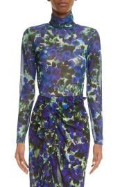 Dries Van Noten Heyser Floral Print Mesh Turtleneck and Skirt at Nordstrom