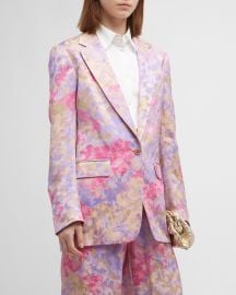 Dries Van Noten Loose-Fit Floral Print Blazer Jacket at Neiman Marcus