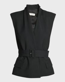 Dries Van Noten Vilian Belted Sleeveless Strong-Shoulder Jacket at Neiman Marcus
