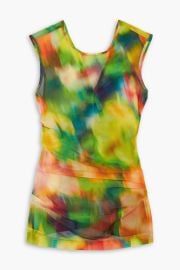 Dries van Noten Ruched printed stretch mesh tank at The Outnet