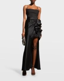 Drina Sleeveless Satin Wrap Gown at Neiman Marcus