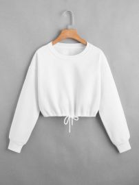 Drop Shoulder Drawstring Thermal Lined Sweatshirt at Shein