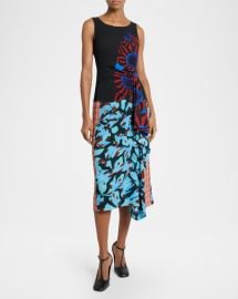 Dropps Patchwork Ruffle Sleeveless Midi Dress at Neiman Marcus