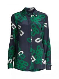 Duvall Link-Print Silk Blouse by Lafayette 148 New York at Saks Fifth Avenue