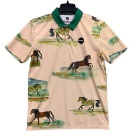 Duvin Design Mens Polo Shirt Size Medium Short Sleeve Pink Peach Horses All Over eBay at eBay