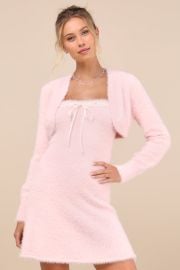Dynamic Sweetheart Pink Eyelash Knit Mini Dress & Shrug Set at Lulus