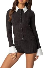 EDIKTED Avey Cable Knit Cardigan with Removable Cuffs & Collar at Nordstrom