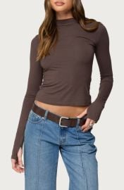EDIKTED Binta Crop Long Sleeve Mock Neck Top at Nordstrom
