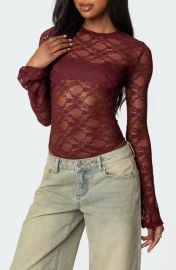 EDIKTED Colette Sheer Lace Bodysuit at Nordstrom