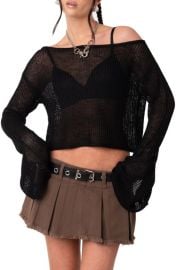 EDIKTED Emmie Off the Shoulder Sheer Sweater at Nordstrom