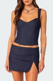 EDIKTED Jemma Lace-Up Denim Corset Crop Top at Nordstrom