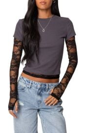 EDIKTED Layered Lace Long Sleeve T-Shirt at Nordstrom