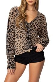 EDIKTED Leopard Print Fuzzy V-Neck Cardigan at Nordstrom