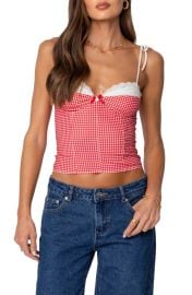 EDIKTED Peekaboo Lacy Gingham Corset Top at Nordstrom