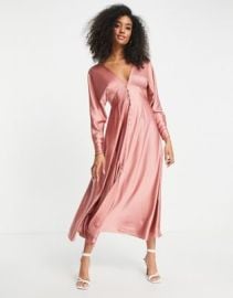 EDITION satin lattice-back midi dress in dusky rose at ASOS