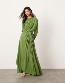 EDITION soft pleat maxi dress with buckle back detail in green at ASOS