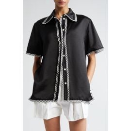 EENK Lace Trim Short Sleeve Button-Up Shirt at Nordstrom