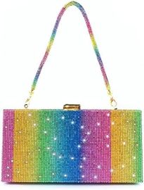 ELABEST Rainbow Rhinestone Evening Clutch Bag Polychrome Handbag Money Purses Sparkling Glisten Crystal Crossbody Shoulder Purse Ladies Wedding Cocktail Party Bag Handbags com at Amazon