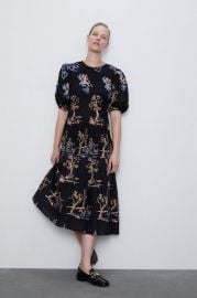 ELASTIC TRIM EMBROIDERED DRESS at Zara